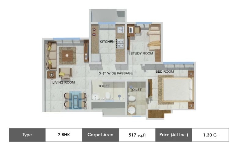2 BHK 517 Sqft